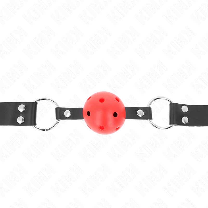 KINK - 4 CM BREATHING BALL GAG WITH DOUBLE RED RIVET 62.5 x 2.5 CM ADJUSTABLE 42-58 CM