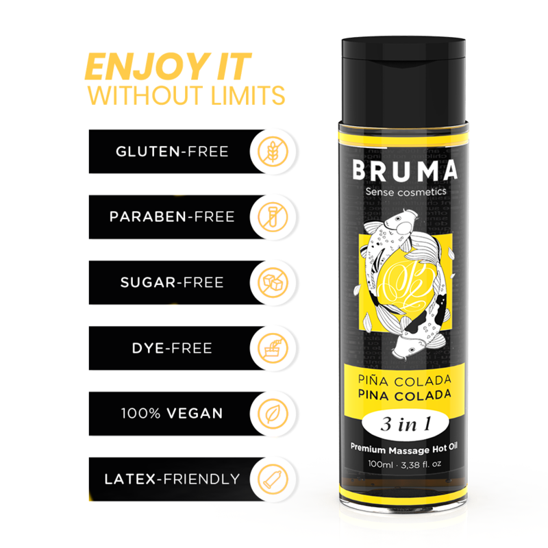 BRUMA - OLIO DA MASSAGGIO PREMIUM EFFETTO CALORE GUSTO PINA COLADA 3 IN 1 - 100 ML