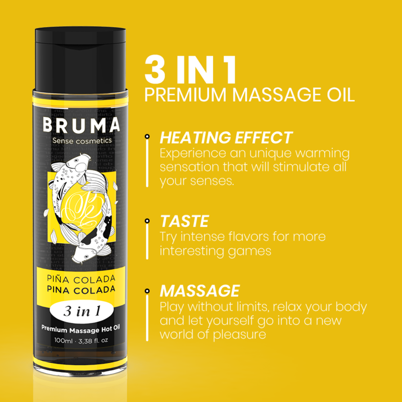 BRUMA - OLIO DA MASSAGGIO PREMIUM EFFETTO CALORE GUSTO PINA COLADA 3 IN 1 - 100 ML