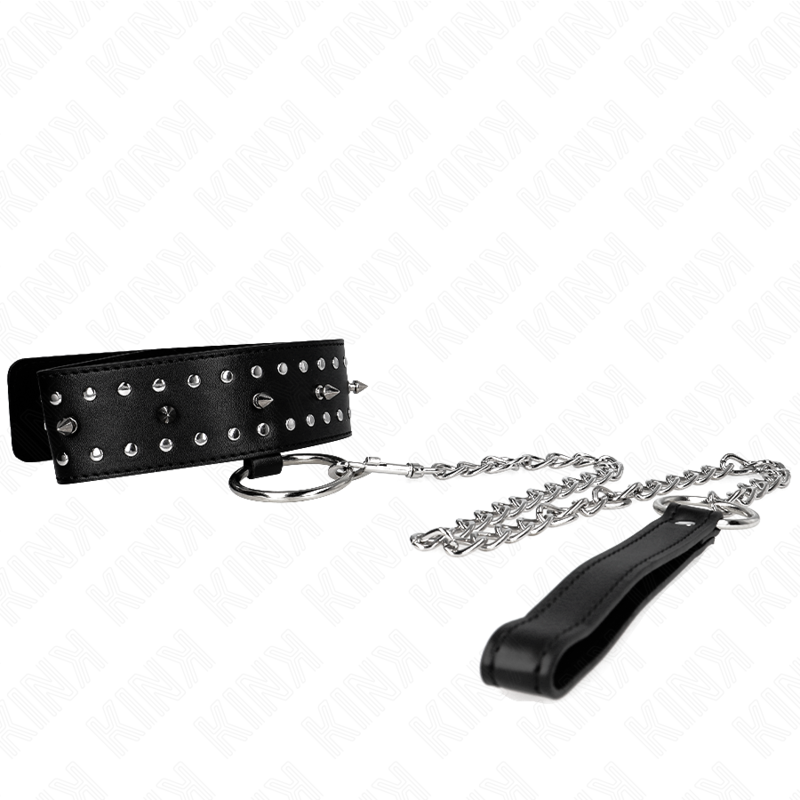 KINK - COLLAR CON CORREA DE 65 CM CON TACHUELAS PLATEADAS MODELO 1 AJUSTABLE 36-43 CM X 5 CM