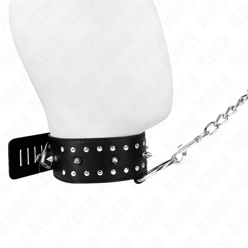 KINK - COLLAR CON CORREA DE 65 CM CON TACHUELAS PLATEADAS MODELO 1 AJUSTABLE 36-43 CM X 5 CM