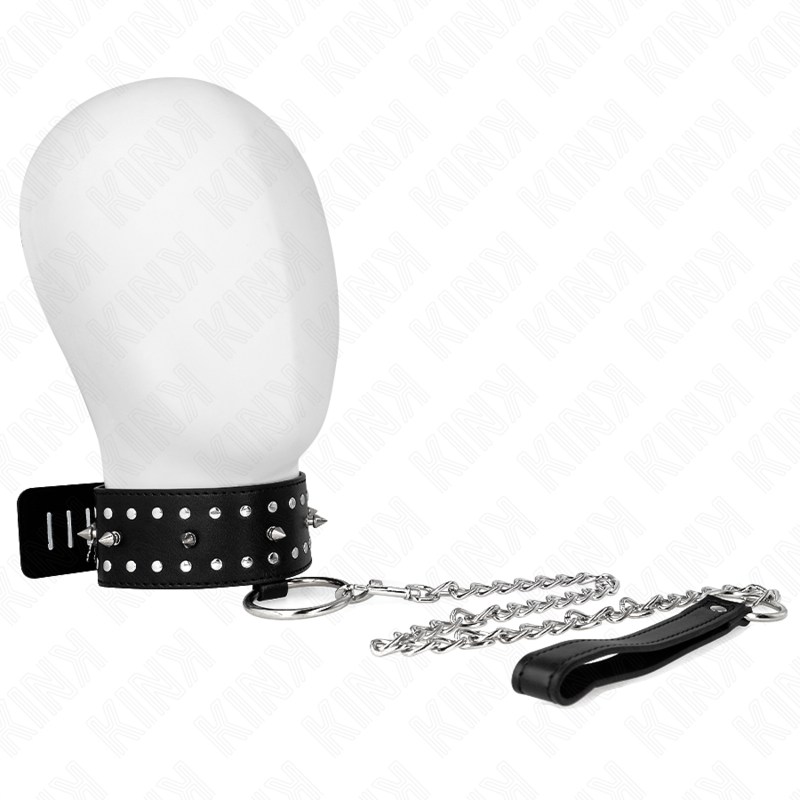 KINK - COLLAR CON CORREA DE 65 CM CON TACHUELAS PLATEADAS MODELO 1 AJUSTABLE 36-43 CM X 5 CM