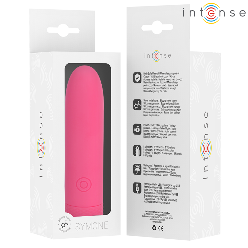 INTENSE - SYMONE BULLET RECHARGEABLE USB VIBRATOR 8 VIBRATIONS PINK 10 X 2.2 CM