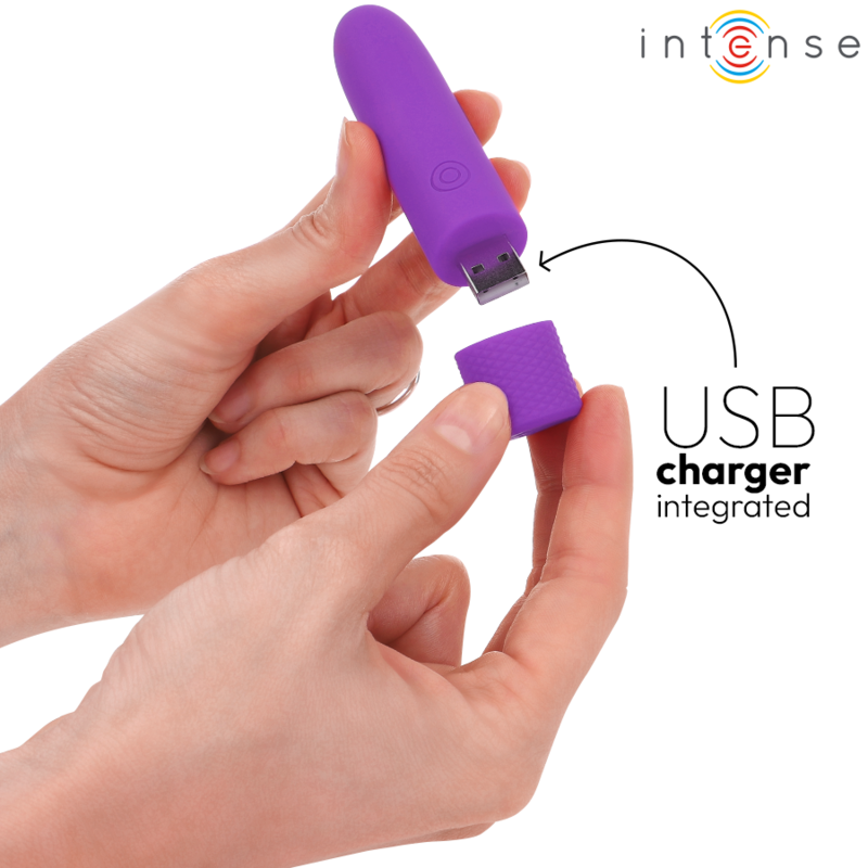 INTENSE - VIBRADOR TIPO BALA SYMONE VIBRANT RECARGABLE POR USB 8 VIBRACIONES VIOLETA 10 X 2,2 CM
