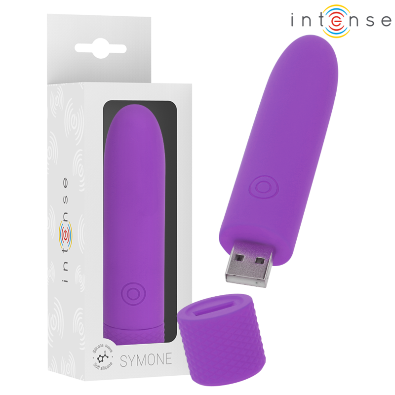 INTENSE - VIBRADOR TIPO BALA SYMONE VIBRANT RECARGABLE POR USB 8 VIBRACIONES VIOLETA 10 X 2,2 CM
