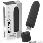 BLACK & SILVER - VIBRADOR TIPO BALA GERI RECARGABLE POR USB, 8 VIBRACIONES, NEGRO, 10 X 2,2 CM
