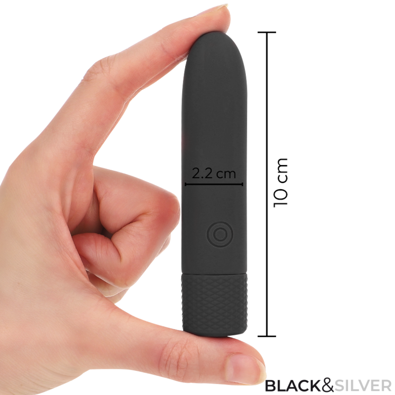 BLACK & SILVER - VIBRADOR TIPO BALA GERI RECARGABLE POR USB, 8 VIBRACIONES, NEGRO, 10 X 2,2 CM