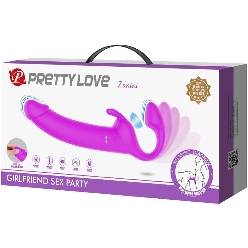 PRETTY LOVE - ZANINI STRAP-ON SIN TIRANTES 10 VIBRACIONES VIOLETA