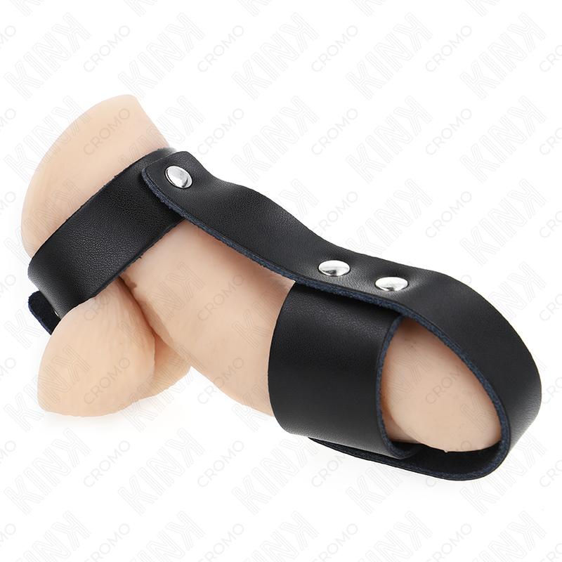 KINK - ANILLO PARA JAULA DE PENE DE CUERO CON SEPARADOR DE BOLAS AJUSTABLE