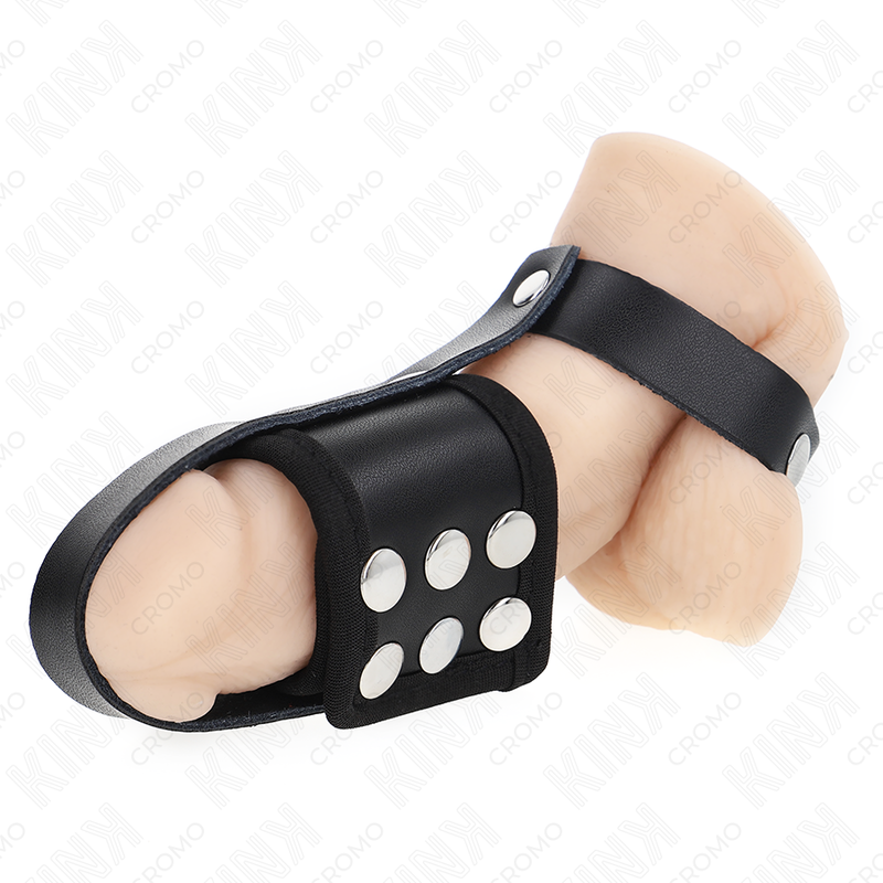 KINK - ANILLO PARA JAULA DE PENE DE CUERO CON CORREA AJUSTABLE DE SEPARACIÓN DE TESTÍCULOS