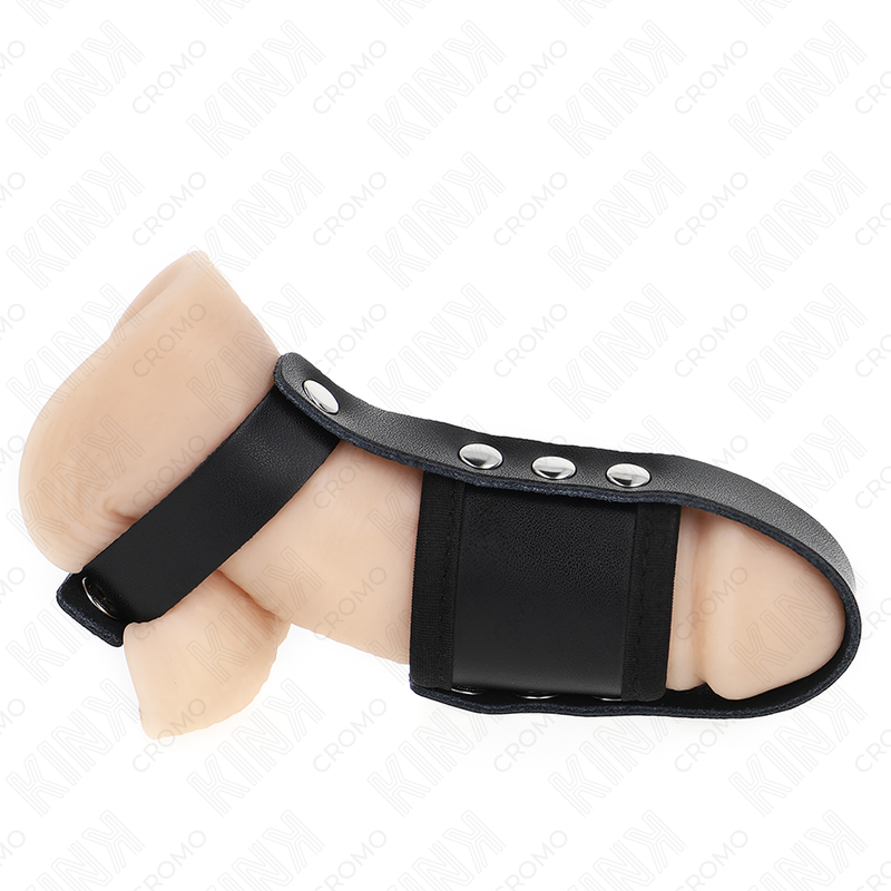 KINK - ANILLO PARA JAULA DE PENE DE CUERO CON CORREA AJUSTABLE DE SEPARACIÓN DE TESTÍCULOS