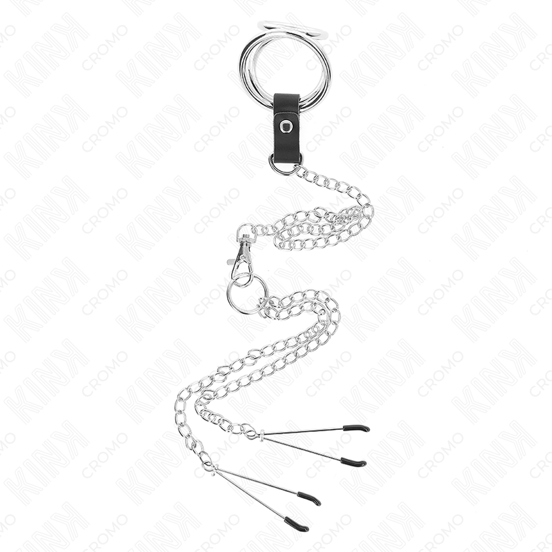 KINK - ANELLO PENIERO IN METALLO TRIPLA CROMATURA DA 3 CM A 4,5 CM CON CATENA IN METALLO DA 26 CM E PINZE PER TETTELATE