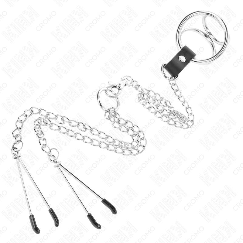 KINK - ANELLO PENIERO IN METALLO TRIPLA CROMATURA DA 3 CM A 4,5 CM CON CATENA IN METALLO DA 26 CM E PINZE PER TETTELATE