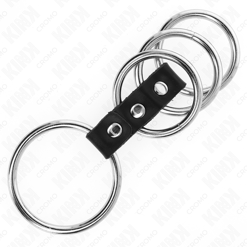 KINK - 4 ANELLI PENIENE IN METALLO DA 3,7 CM A 5 CM COLLEGATI DA PELLE