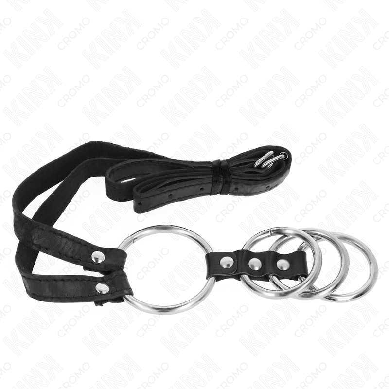 KINK - 4 ANELLI PENIENE IN METALLO COLLEGATI DA 3,8 CM A 5 CM CON CINTURA IN PELLE 112 CM