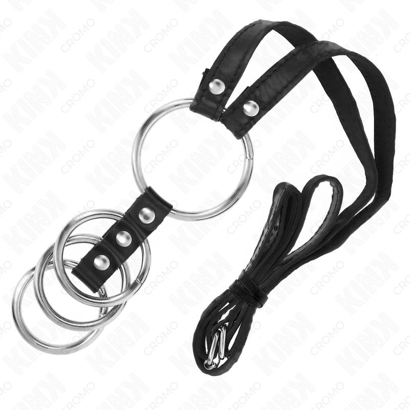 KINK - 4 ANELLI PENIENE IN METALLO COLLEGATI DA 3,8 CM A 5 CM CON CINTURA IN PELLE 112 CM