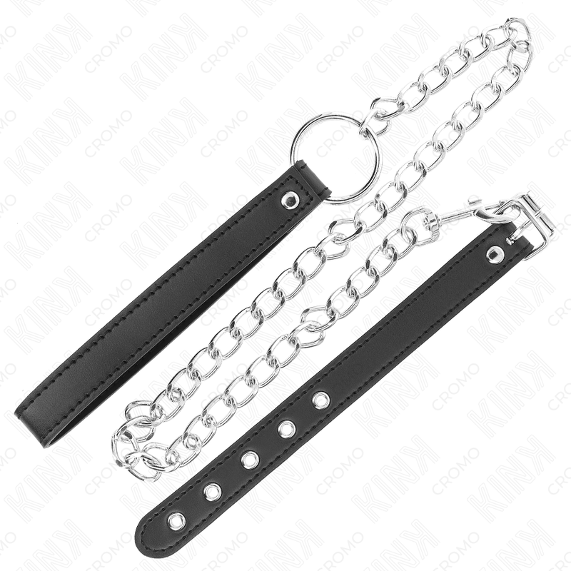 KINK - ANILLO PENEANO DE CUERO 21,5 X 2 CM CON CADENA DE METAL DE 60 CM Y CORREA DE CUERO