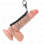 KINK - 7 ANELLI PENIENE IN METALLO DA 3,8 CM A 5 CM COLLEGATI CON PELLE E UNA CATENA IN METALLO DA 100 CM