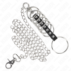 KINK - 7 ANELLI PENIENE IN METALLO DA 3,8 CM A 5 CM COLLEGATI CON PELLE E UNA CATENA IN METALLO DA 100 CM