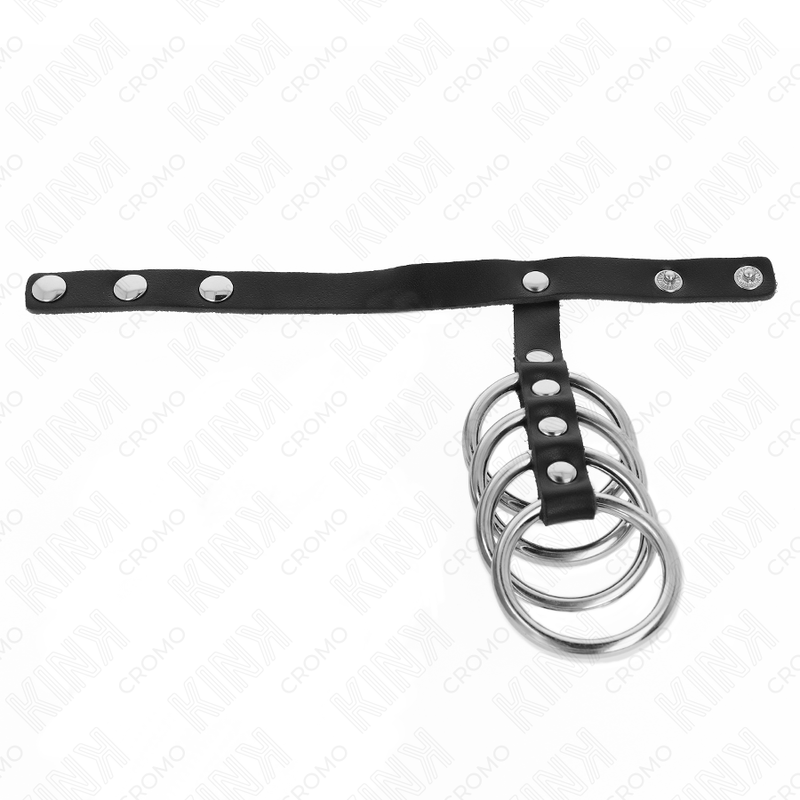KINK - 4 ANELLI PENIENE IN METALLO DA 3,8 CM COLLEGATI CON CINTURINO IN PELLE DA 22 X 1,5 CM E CHIUSURA A PRESSIONE