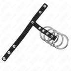 KINK - 4 ANELLI PENIENE IN METALLO DA 3,8 CM COLLEGATI CON CINTURINO IN PELLE DA 22 X 1,5 CM E CHIUSURA A PRESSIONE