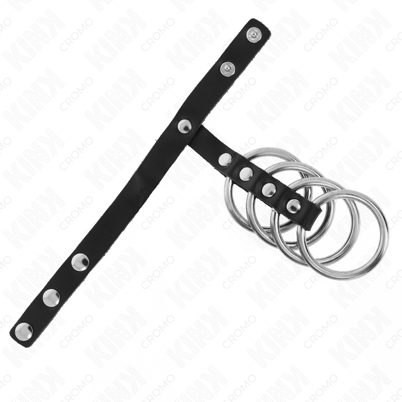 KINK - 4 ANELLI PENIENE IN METALLO DA 3,8 CM COLLEGATI CON CINTURINO IN PELLE DA 22 X 1,5 CM E CHIUSURA A PRESSIONE