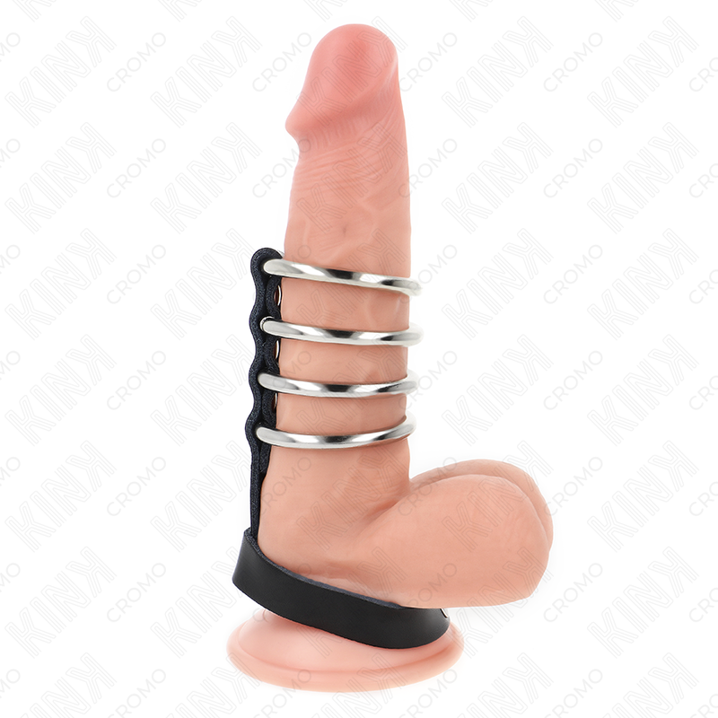 KINK - 4 ANELLI PENIENE IN METALLO DA 3,8 CM COLLEGATI CON CINTURINO IN PELLE DA 22 X 1,5 CM E CHIUSURA A PRESSIONE