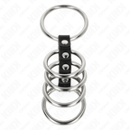 KINK - 5 METAL PENIS RINGS, 3.7 CM TO 5 CM, CONNECTED BY LEATHER
