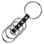 KINK - 5 METAL PENIS RINGS, 3.7 CM TO 5 CM, CONNECTED BY LEATHER