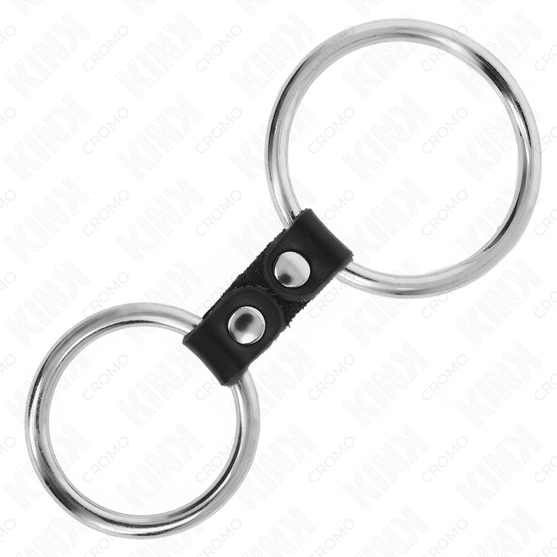 KINK - DOBLE ANILLO PENEANO DE METAL DE 3,7 CM A 5 CM UNIDO POR CORREA DE CUERO MODELO 2