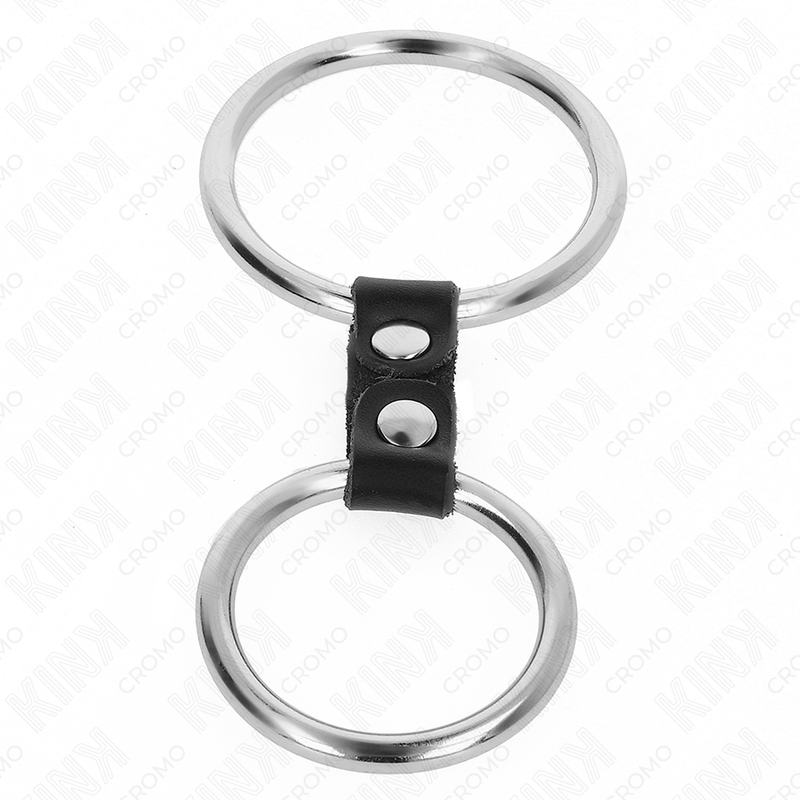 KINK - DOBLE ANILLO PENEANO DE METAL DE 3,7 CM A 5 CM UNIDO POR CORREA DE CUERO MODELO 2