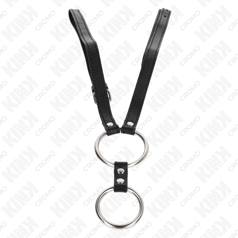KINK - DOUBLE METAL COCK RING 3.8 CM TO 5 CM WITH LEATHER BELT 112 CM