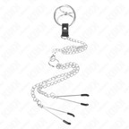 KINK - TRIPLE CHROME METAL COCK RING 3.8 CM TO 5 CM WITH 26 CM METAL CHAIN AND NIPPLE CLAMPS MODEL 2