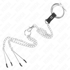 KINK - TRIPLE CHROME METAL COCK RING 3.8 CM TO 5 CM WITH 26 CM METAL CHAIN AND NIPPLE CLAMPS MODEL 2