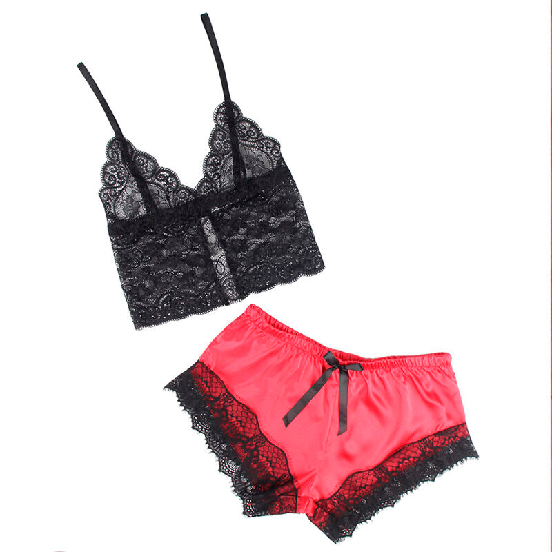 SUBBLIME - 953966 RELAXED SILK NIGHTDRESS + BLACK/RED LACE TROUSERS L/XL