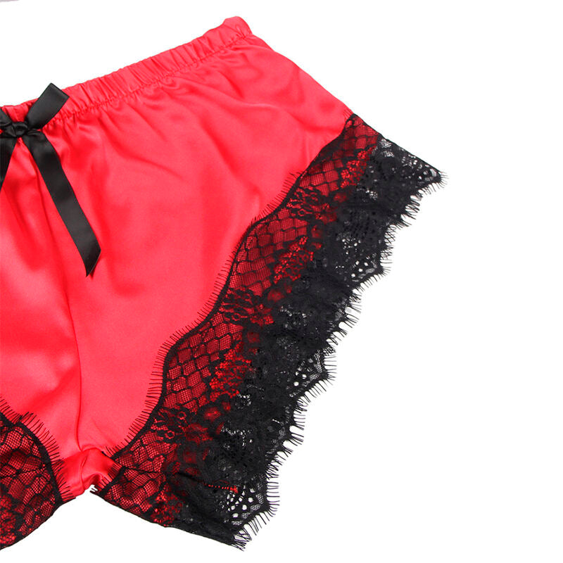 SUBBLIME - 953966 RELAXED SILK NIGHTDRESS + BLACK/RED LACE TROUSERS L/XL
