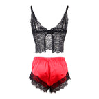 SUBBLIME - 953966 RELAXED SILK NIGHTDRESS + BLACK/RED LACE TROUSERS L/XL