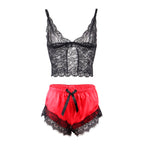 SUBBLIME - 953966 RELAXED SILK NIGHTDRESS + BLACK/RED LACE TROUSERS L/XL