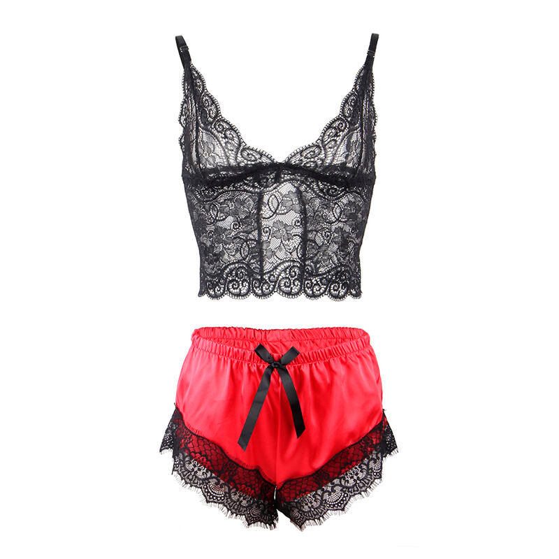 SUBBLIME - 953966 RELAXED SILK NIGHTDRESS + BLACK/RED LACE TROUSERS L/XL