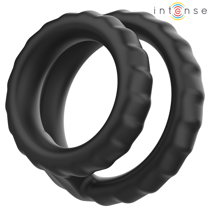 INTENSE - ANILLO PENEANO DOBLE DE SILICONA DEWEY NEGRO MODELO 2
