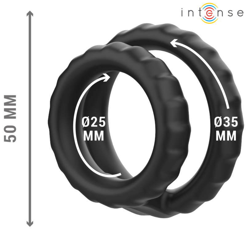 INTENSE - ANILLO PENEANO DOBLE DE SILICONA DEWEY NEGRO MODELO 2