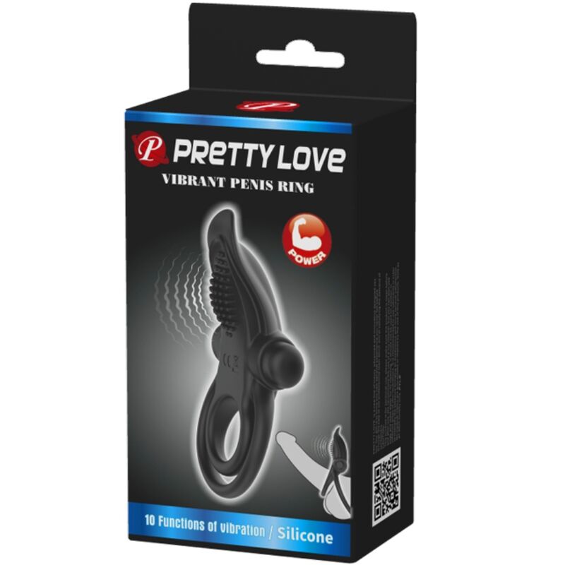 PRETTY LOVE - DOBLE ANILLO VIBRADOR + ESTIMULADOR DE CLÍTORIS 10 VIBRACIONES NEGRO