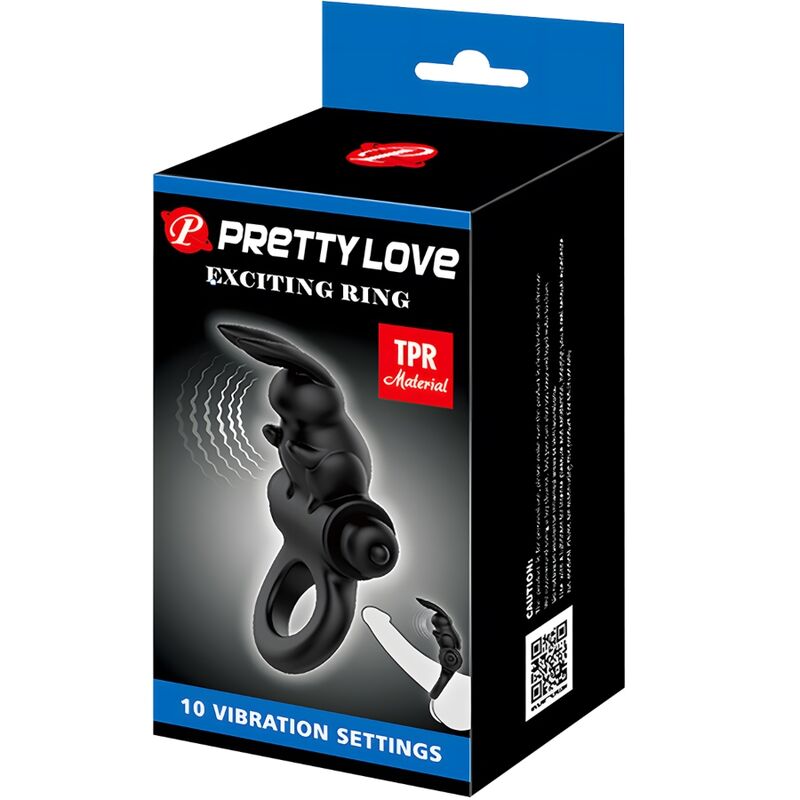 PRETTY LOVE - ANILLO VIBRADOR EXCITANTE CONEJO 10 VIBRACIONES NEGRO
