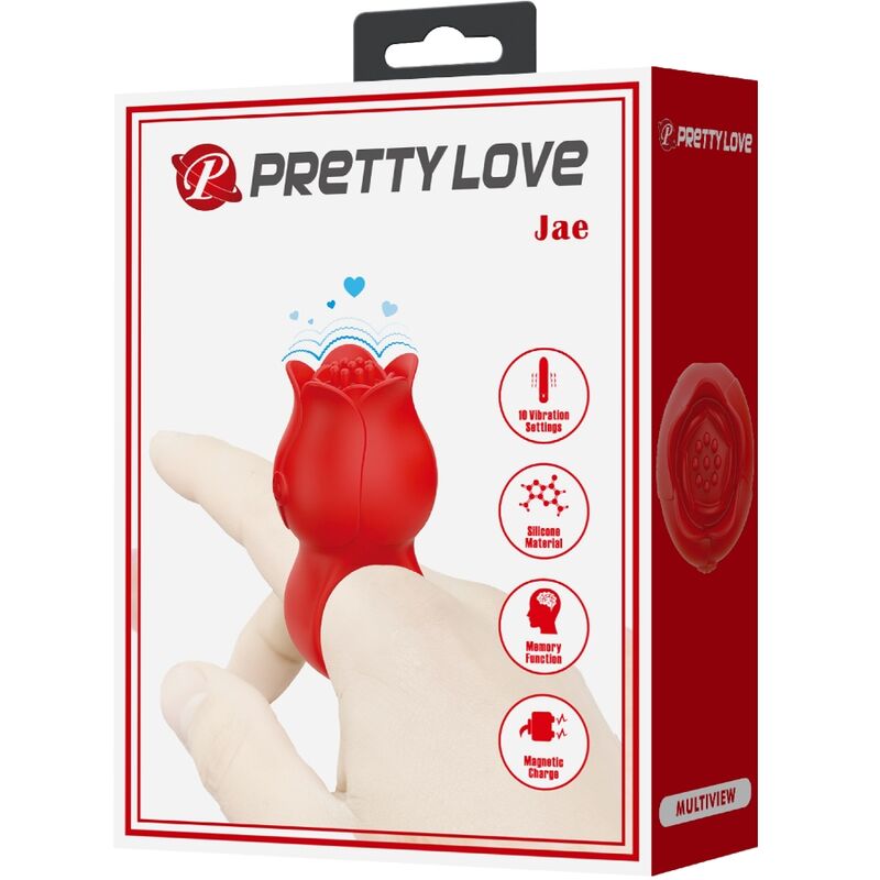 PRETTY LOVE - VIBRADOR DE DEDO CON FORMA DE ROSA JAE 10 VIBRACIONES ROJO