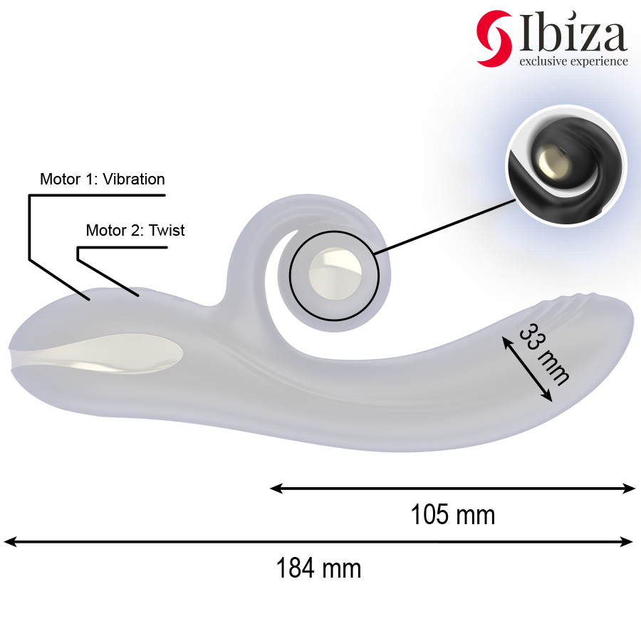 IBIZA - VIBRADOR TWISTER CON ESTIMULADOR DE CURVAS Y VIBRO-ROTACIÓN