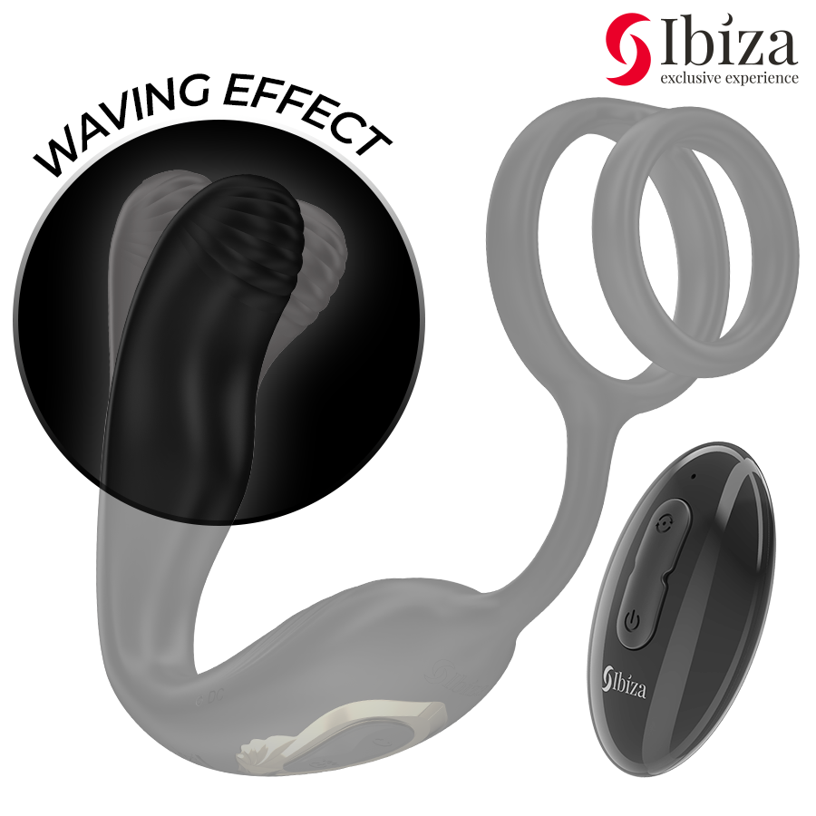 IBIZA - WIGGLE remote-controlled rotating butt plug with perineal vibrations and penis-enhancing rings