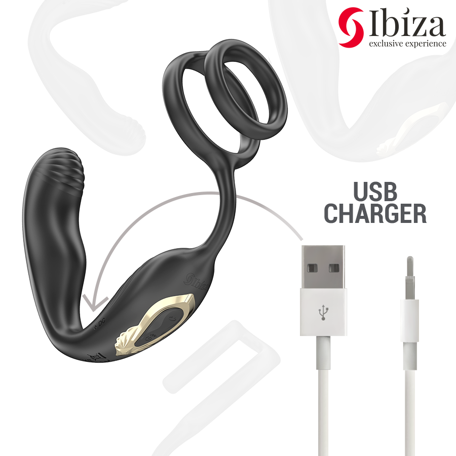 IBIZA - WIGGLE remote-controlled rotating butt plug with perineal vibrations and penis-enhancing rings