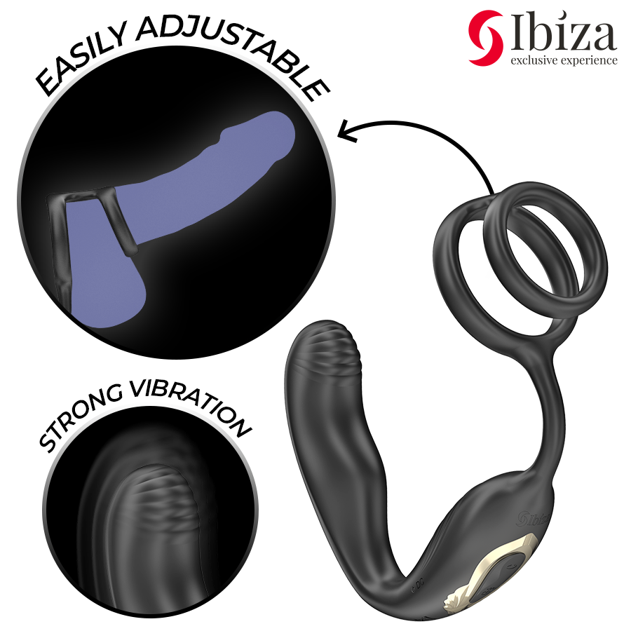 IBIZA - WIGGLE remote-controlled rotating butt plug with perineal vibrations and penis-enhancing rings
