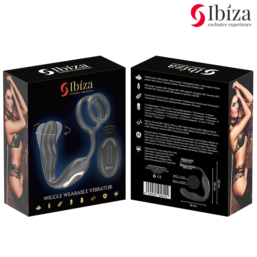 IBIZA - WIGGLE remote-controlled rotating butt plug with perineal vibrations and penis-enhancing rings