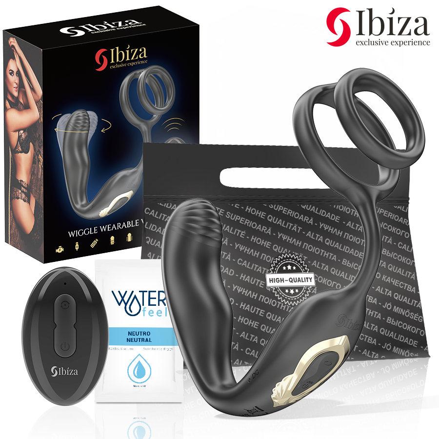 IBIZA - WIGGLE remote-controlled rotating butt plug with perineal vibrations and penis-enhancing rings